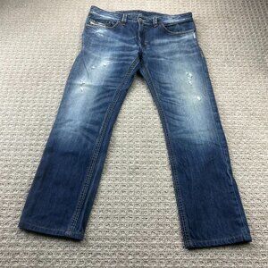 Diesel THAVAR Jeans Men W33 L34 Slim Skinny Blue Denim Pants Distressed Preppy